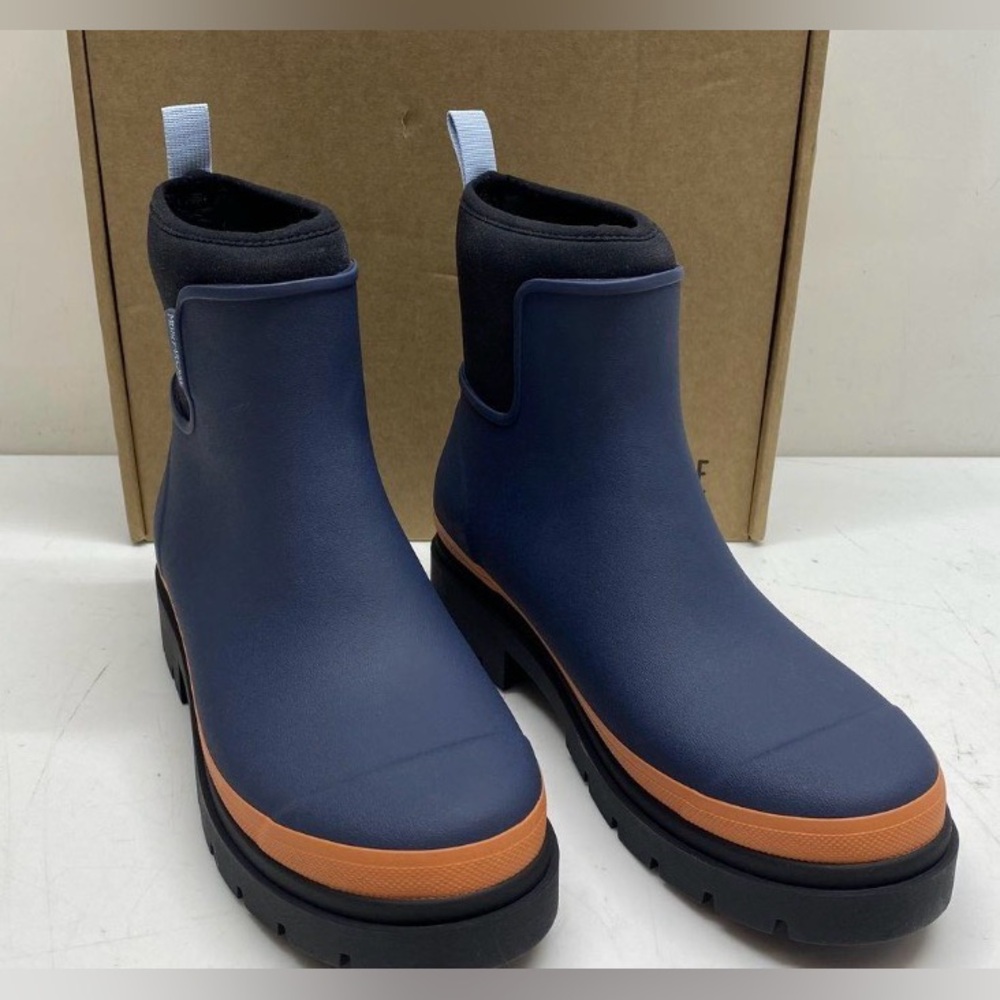 Women's Navy Rain Chelsea Boots with Tan Accent